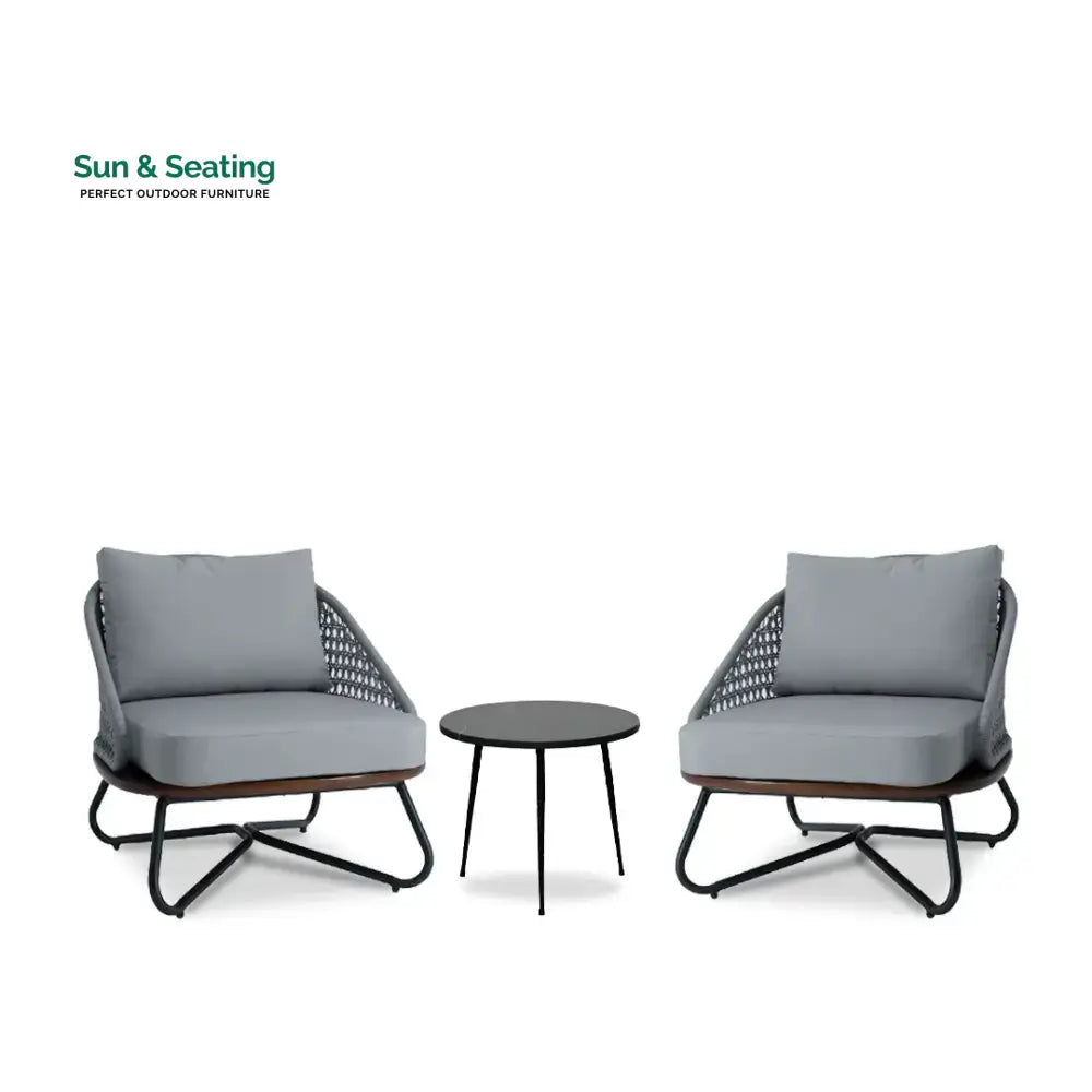 Elodia Outdoor Patio Seating Set 2 Chairs and 1 Table Set (Grey) Braided And Rope Coffee Table Sets