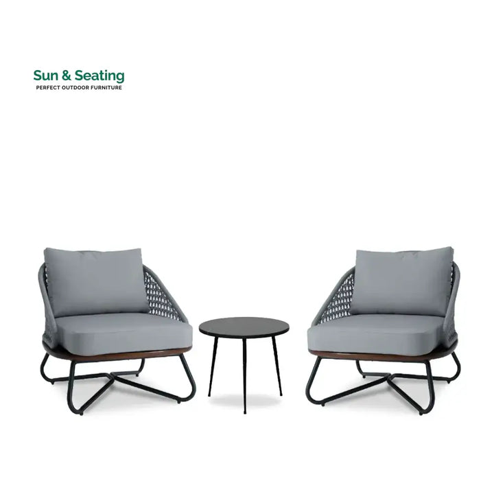 Elodia Outdoor Patio Seating Set 2 Chairs and 1 Table Set (Grey) Braided And Rope Coffee Table Sets