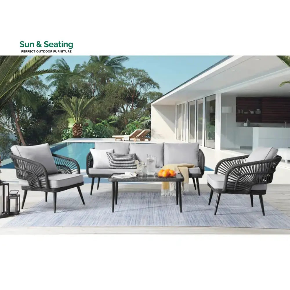Elodia Outdoor Sofa Set 2 Seater 2 Single seater and 1 Center Table Black Sofa Sets