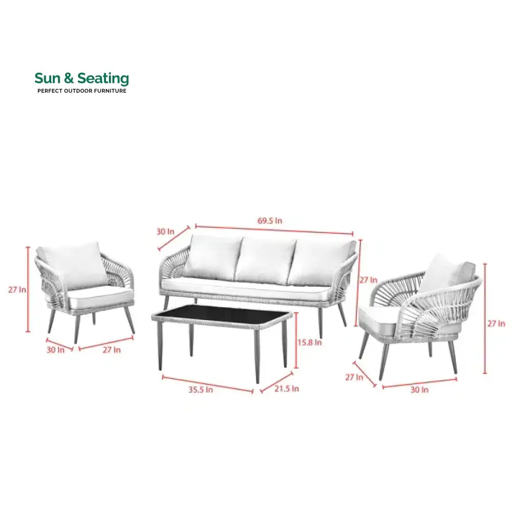 Elodia Outdoor Sofa Set 2 Seater 2 Single seater and 1 Center Table Sofa Sets