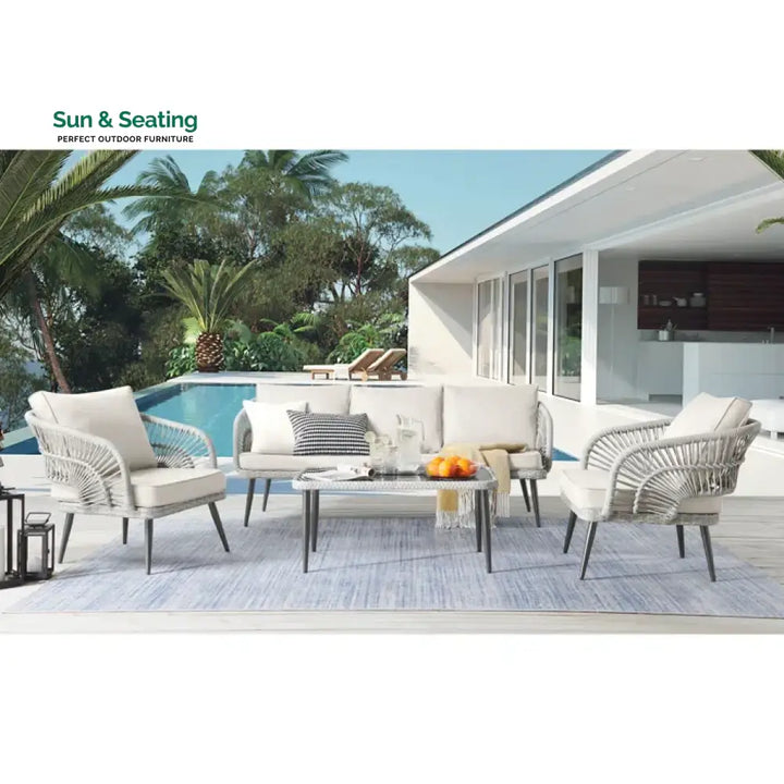Elodia Outdoor Sofa Set 2 Seater 2 Single seater and 1 Center Table White Sofa Sets