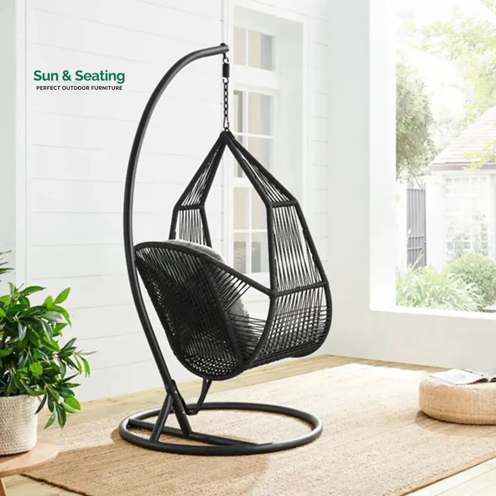Eloisa Single Seater Hanging Swing With Stand For Balcony Garden (Black) Braided &amp; Rope (Copy) Swings