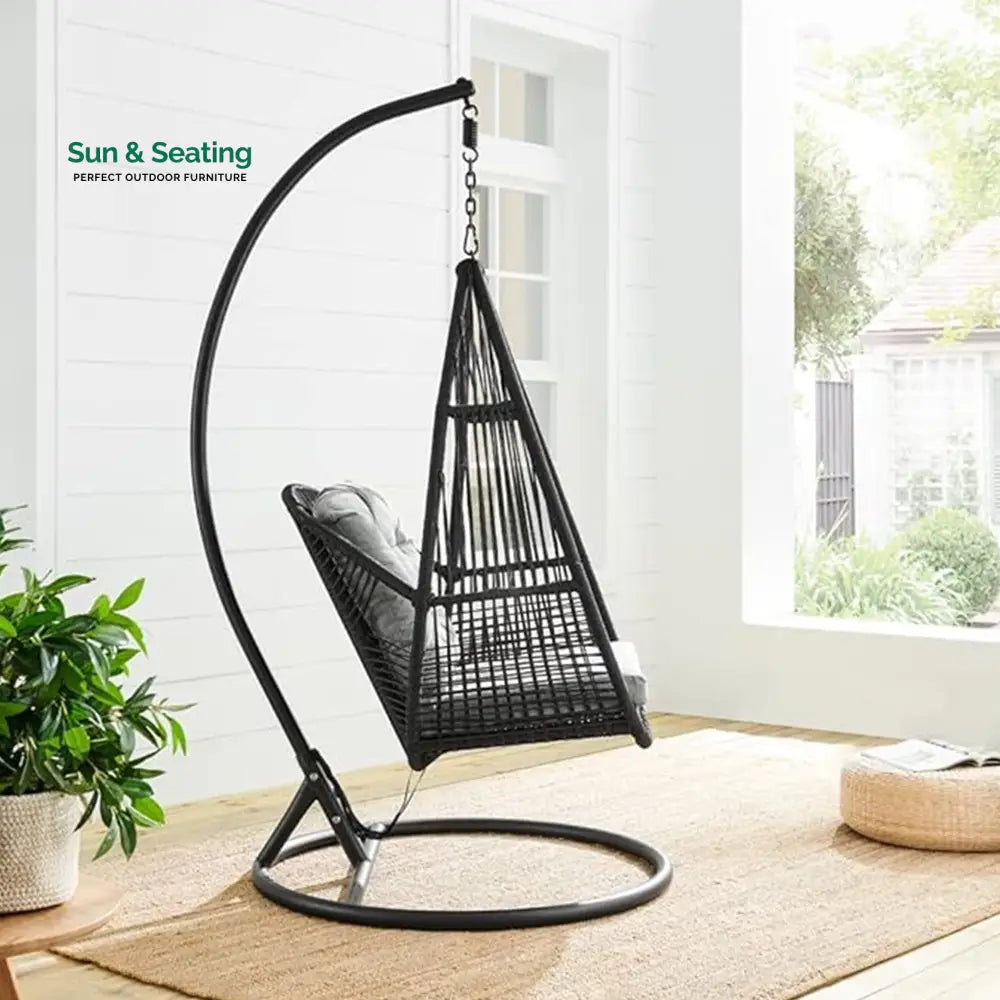 Eloisa Single Seater Hanging Swing With Stand For Balcony Garden (Black) Braided & Rope (Copy) Swings