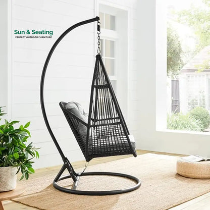 Eloisa Single Seater Hanging Swing With Stand For Balcony Garden (Black) Braided & Rope (Copy) Swings