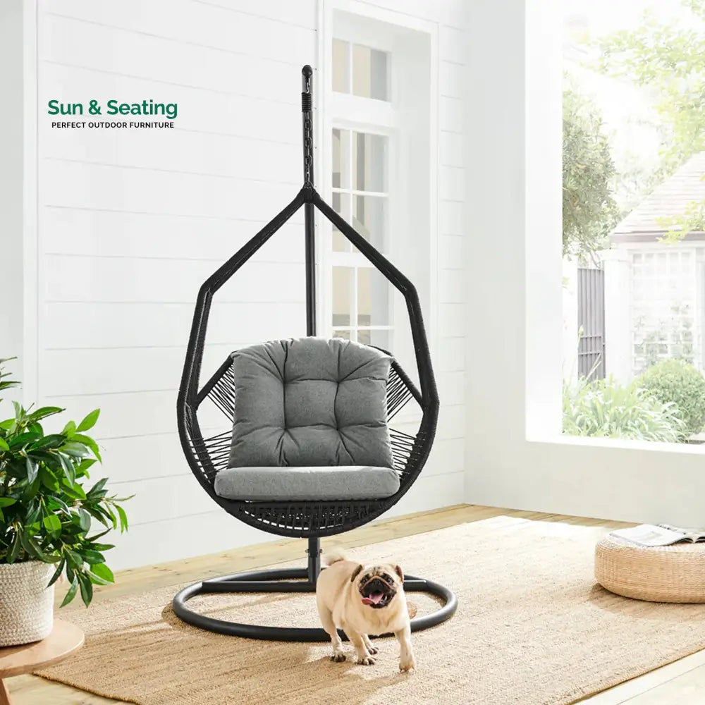Eloisa Single Seater Hanging Swing With Stand For Balcony Garden (Black) Braided &amp; Rope (Copy) Swings