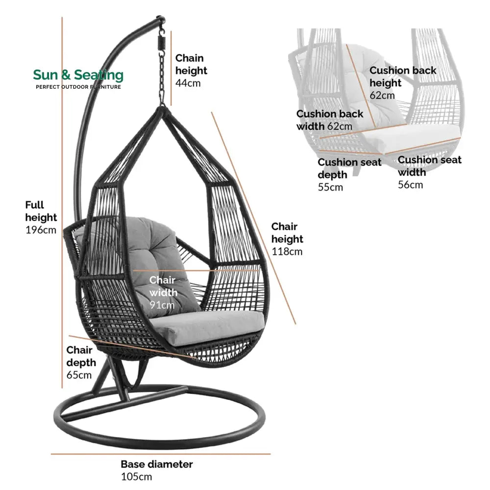 Eloisa Single Seater Hanging Swing With Stand For Balcony Garden (Black) Braided & Rope (Copy) Swings