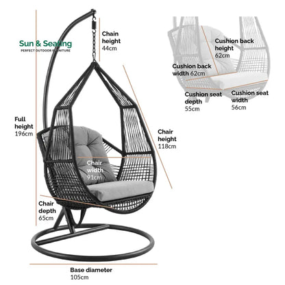 Eloisa Single Seater Hanging Swing With Stand For Balcony Garden (Black) Braided & Rope (Copy) Swings