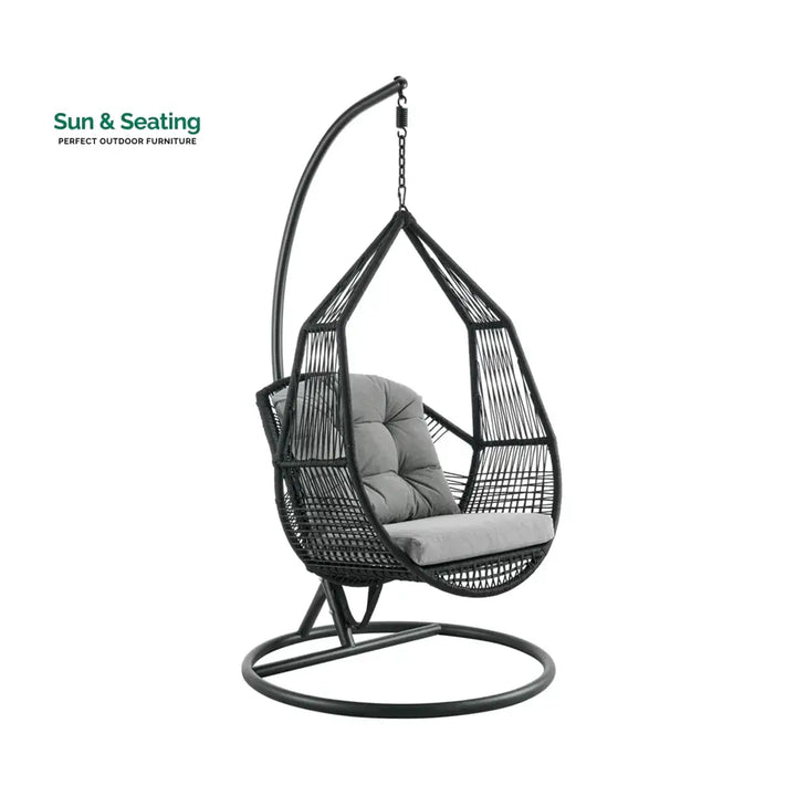 Eloisa Single Seater Hanging Swing With Stand For Balcony Garden (Black) Braided &amp; Rope (Copy) Swings