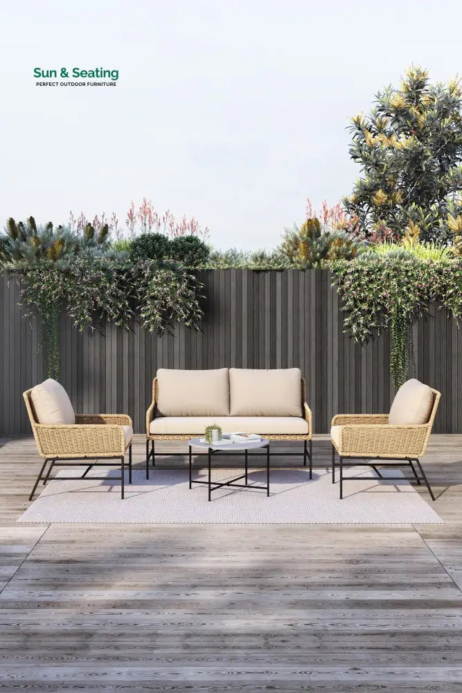 Eloise Outdoor Garden Balcony Sofa Set 2 Seater 2 Single seater and 1 Center Table Set (Tan) Sofa Sets