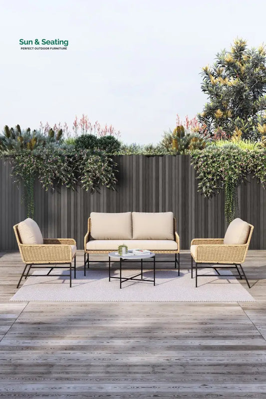 Eloise Outdoor Garden Balcony Sofa Set 2 Seater 2 Single seater and 1 Center Table Set (Tan) Sofa Sets