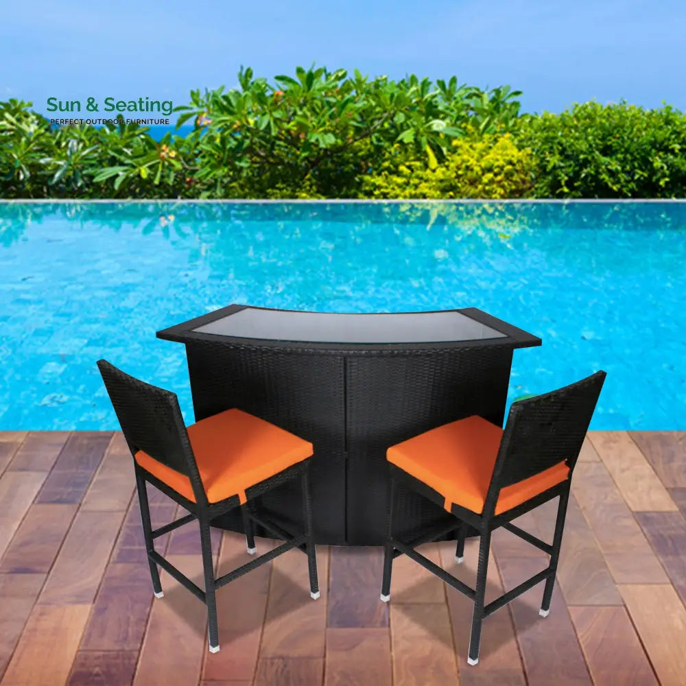Elsie Outdoor Patio Bar Sets 2 Chairs and 1 Table (Black) Bar Sets