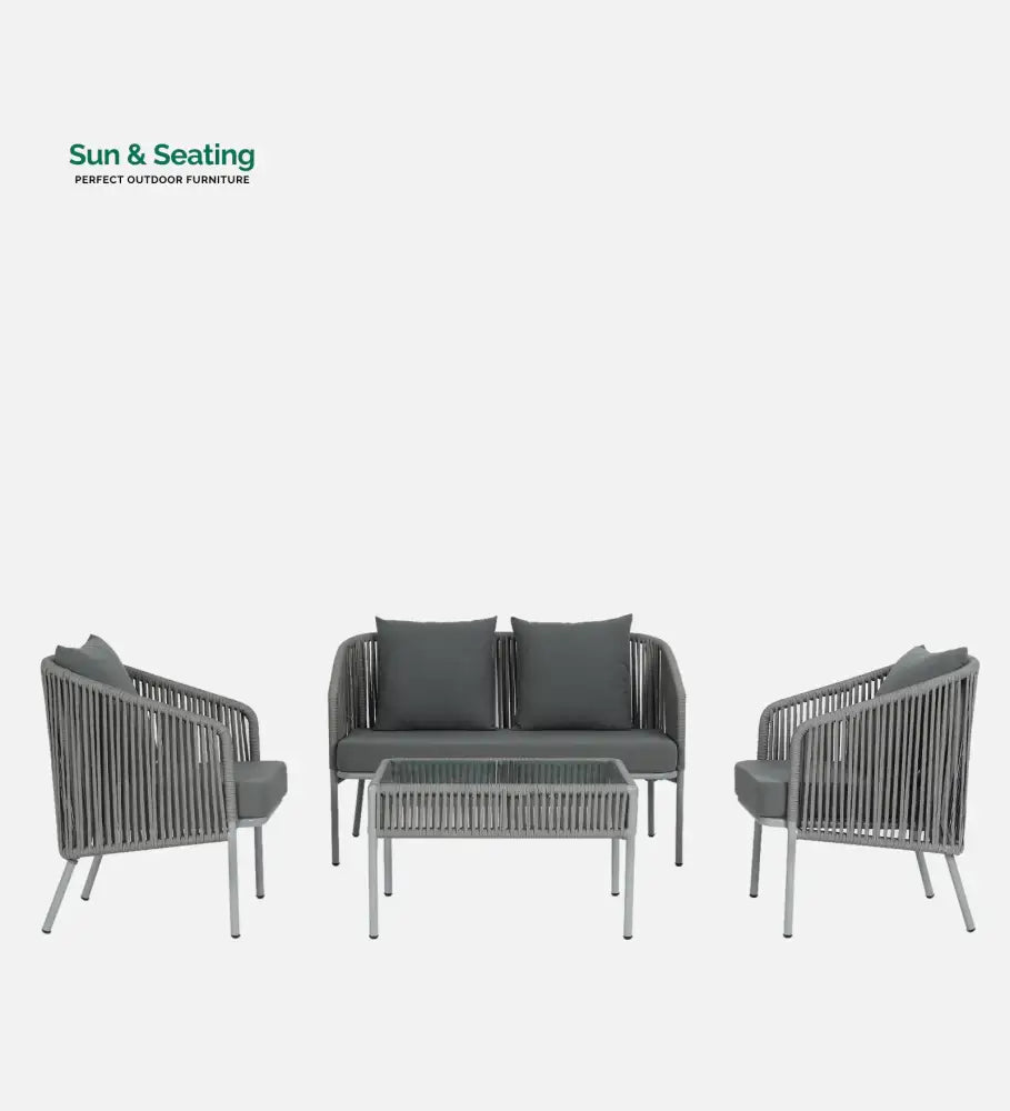 Elsie Outdoor Sofa Set 2 Seater 2 Single seater and 1 Center Table (Grey) Braided & Rope Sofa Sets