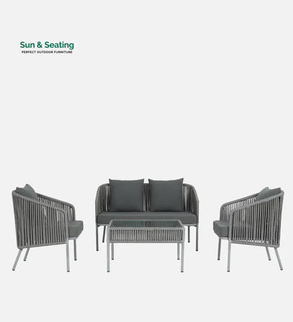 Elsie Outdoor Sofa Set 2 Seater 2 Single seater and 1 Center Table (Grey) Braided & Rope Sofa Sets