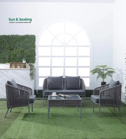 Elsie Outdoor Sofa Set 2 Seater 2 Single seater and 1 Center Table (Grey) Braided & Rope Sofa Sets