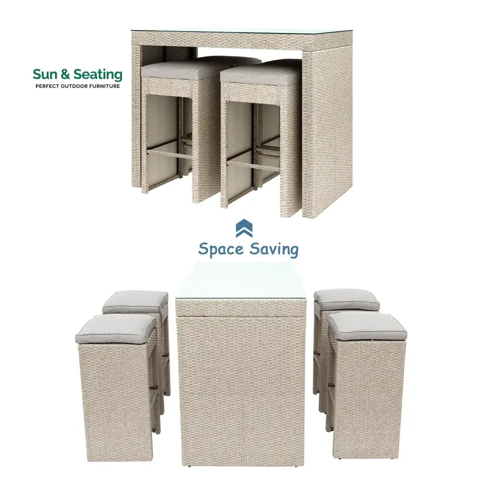 Elvan Outdoor Bar Sets 4 Stool and 1 Table Patio Bar Set (Cream) Bar Sets