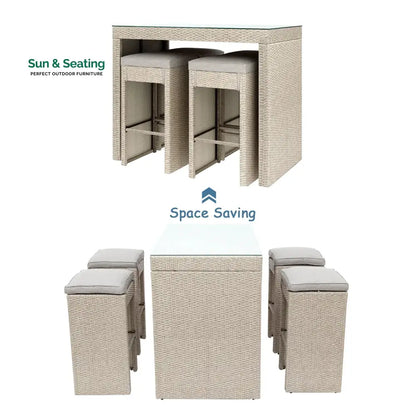 Elvan Outdoor Bar Sets 4 Stool and 1 Table Patio Bar Set (Cream) Bar Sets