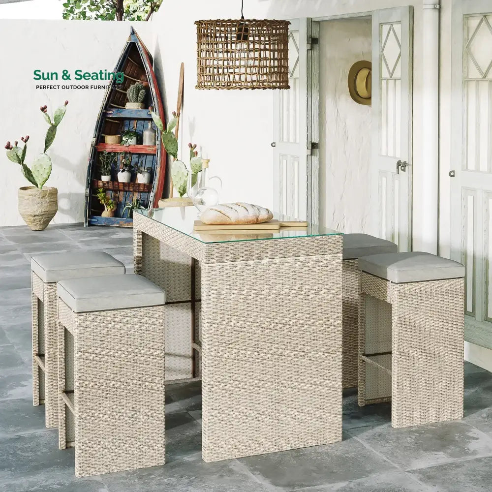 Elvan Outdoor Bar Sets 4 Stool and 1 Table Patio Bar Set (Cream) Bar Sets