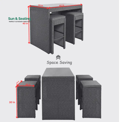 Elvan Outdoor Bar Sets 4 Stool and 1 Table Patio Bar Set (Cream) Bar Sets