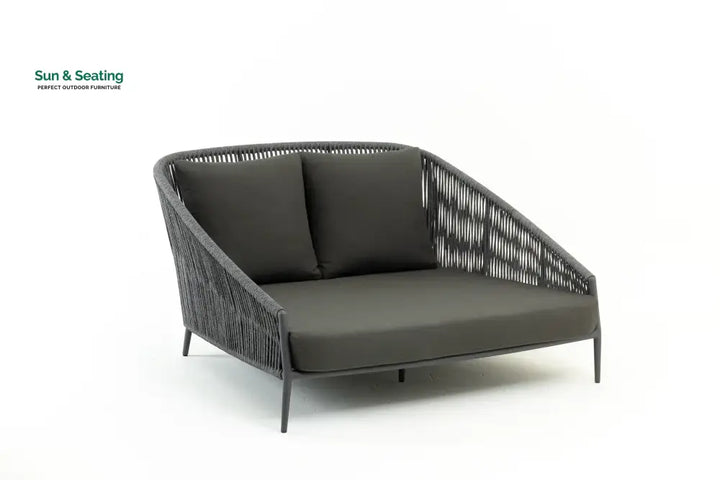Elvey Outdoor Poolside Sunbed With Cushion Daybed (Grey) Braided &amp; Rope Sunbed