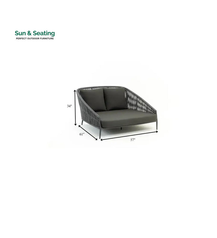 Elvey Outdoor Poolside Sunbed With Cushion Daybed (Grey) Braided &amp; Rope Sunbed