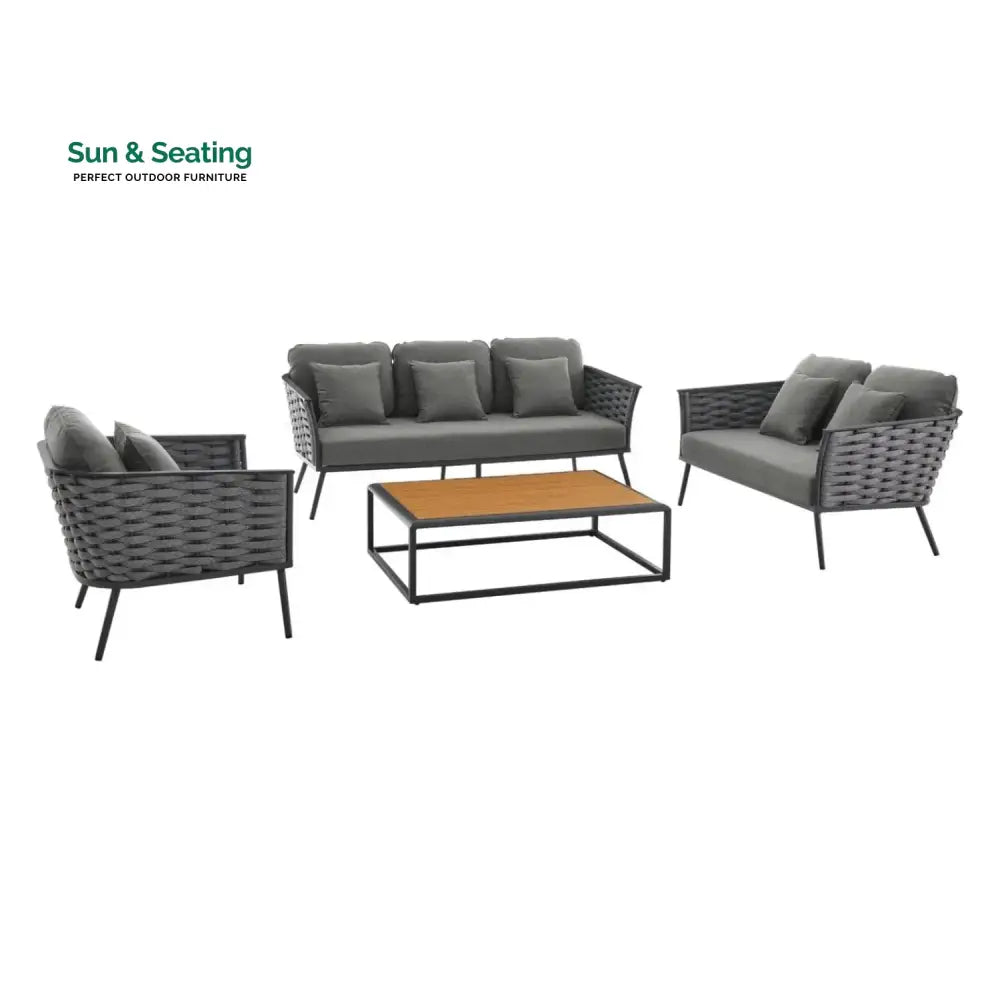 Elvira 4 Piece Outdoor Rope Sofa Set with Wooden Top Table Sofa Set