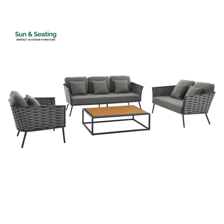 Elvira 4 Piece Outdoor Rope Sofa Set with Wooden Top Table Sofa Set