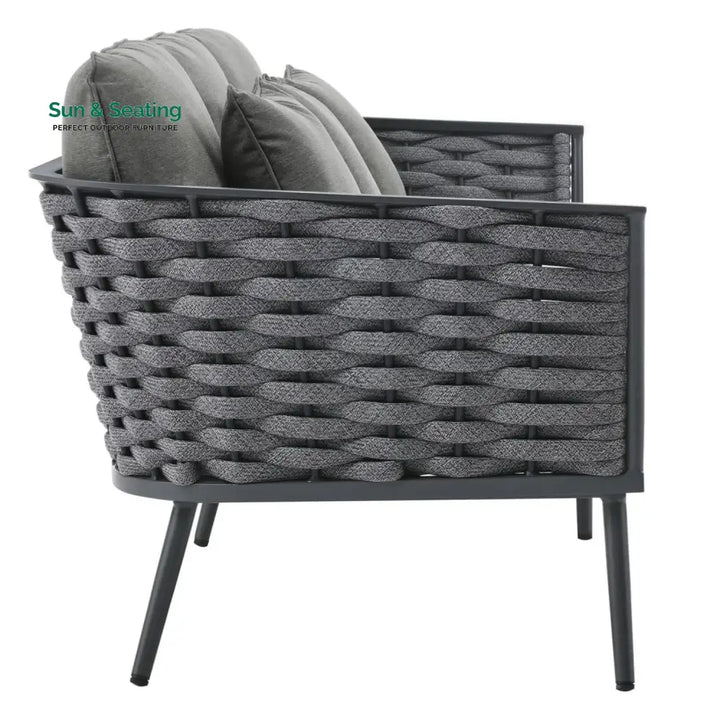 Elvira 4 Piece Outdoor Rope Sofa Set with Wooden Top Table Sofa Set