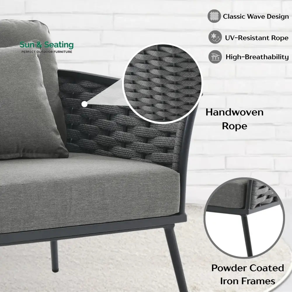 Elvira 4 Piece Outdoor Rope Sofa Set with Wooden Top Table Sofa Set