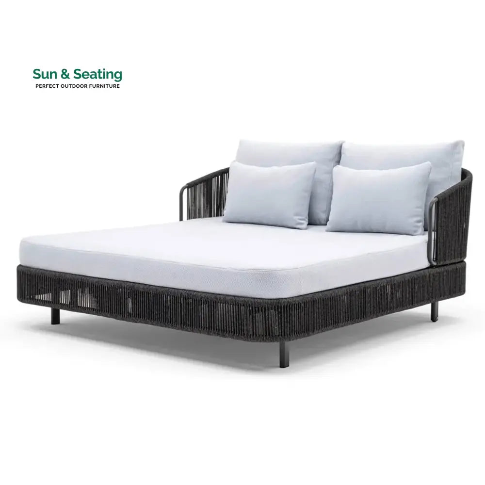 Elvira Outdoor Grey Rope Patio Daybed with Comfortable White Cushion Daybed
