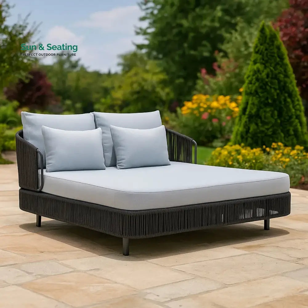 Elvira Outdoor Grey Rope Patio Daybed with Comfortable White Cushion Daybed
