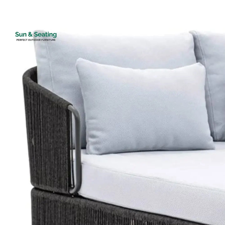 Elvira Outdoor Grey Rope Patio Daybed with Comfortable White Cushion Daybed