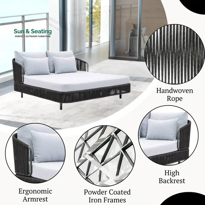 Elvira Outdoor Grey Rope Patio Daybed with Comfortable White Cushion Daybed