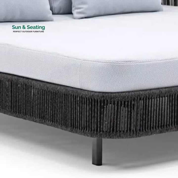 Elvira Outdoor Grey Rope Patio Daybed with Comfortable White Cushion Daybed