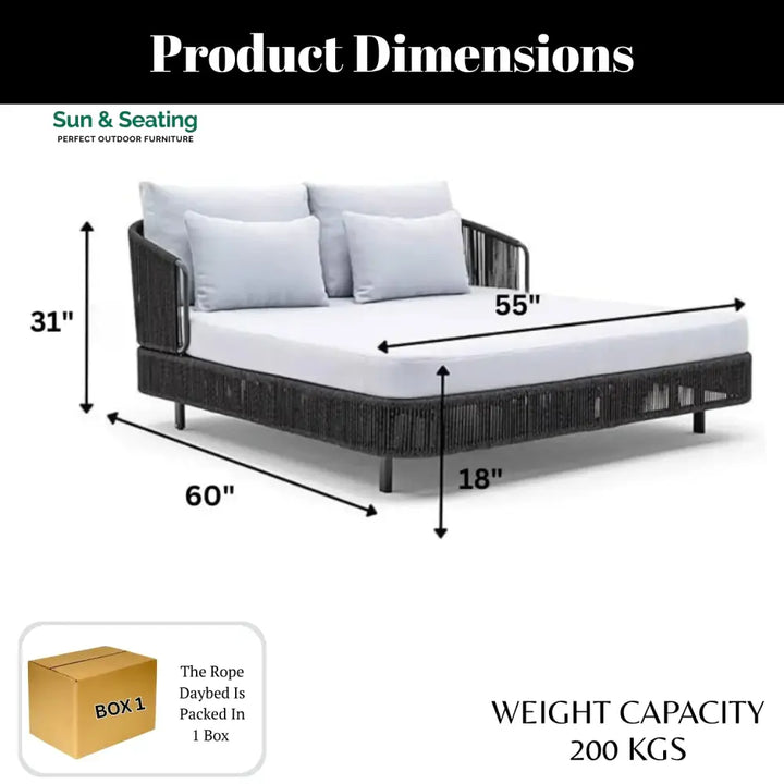 Elvira Outdoor Grey Rope Patio Daybed with Comfortable White Cushion Daybed