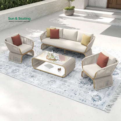 Emidio Outdoor Sofa Set 3 Seater 2 Single seater and 1 Center Table Braided & Rope Grey Sofa Sets