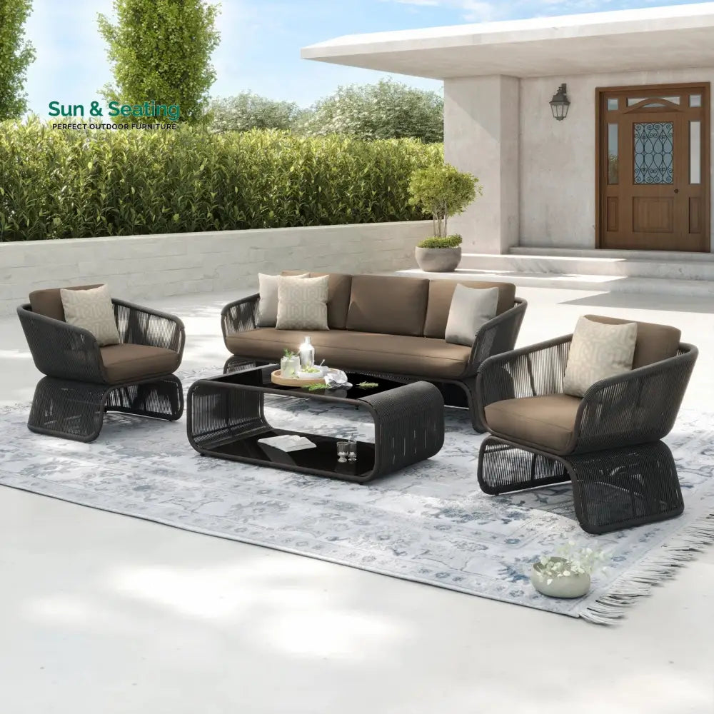 Emidio Outdoor Sofa Set 3 Seater 2 Single seater and 1 Center Table Braided & Rope Sofa Sets