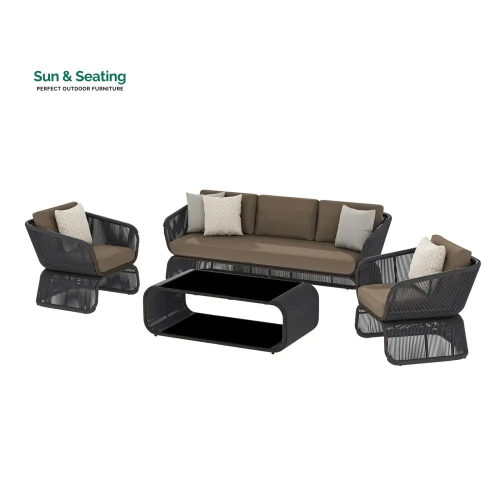 Emidio Outdoor Sofa Set 3 Seater 2 Single seater and 1 Center Table Braided & Rope Sofa Sets