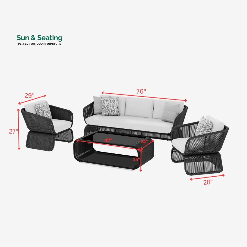 Emidio Outdoor Sofa Set 3 Seater 2 Single seater and 1 Center Table Braided &amp; Rope Sofa Sets