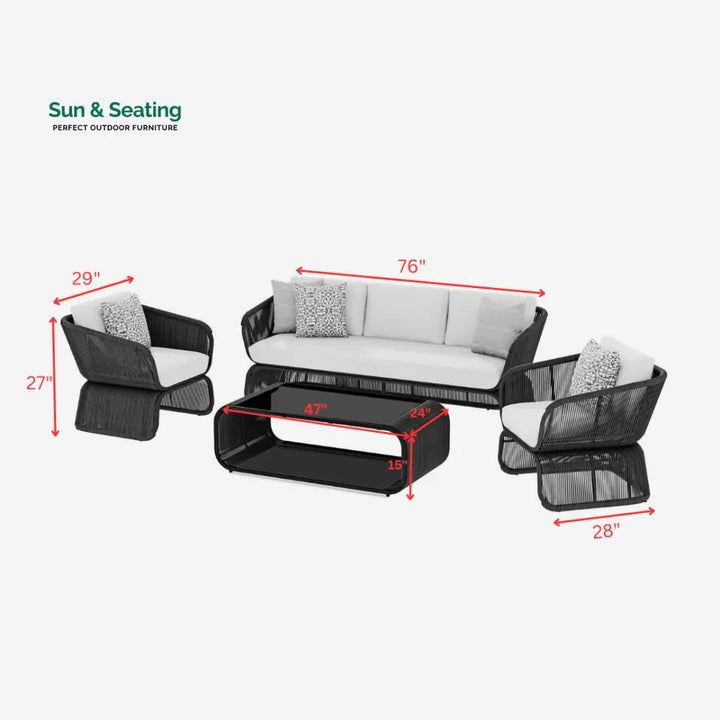 Emidio Outdoor Sofa Set 3 Seater 2 Single seater and 1 Center Table Braided &amp; Rope Sofa Sets