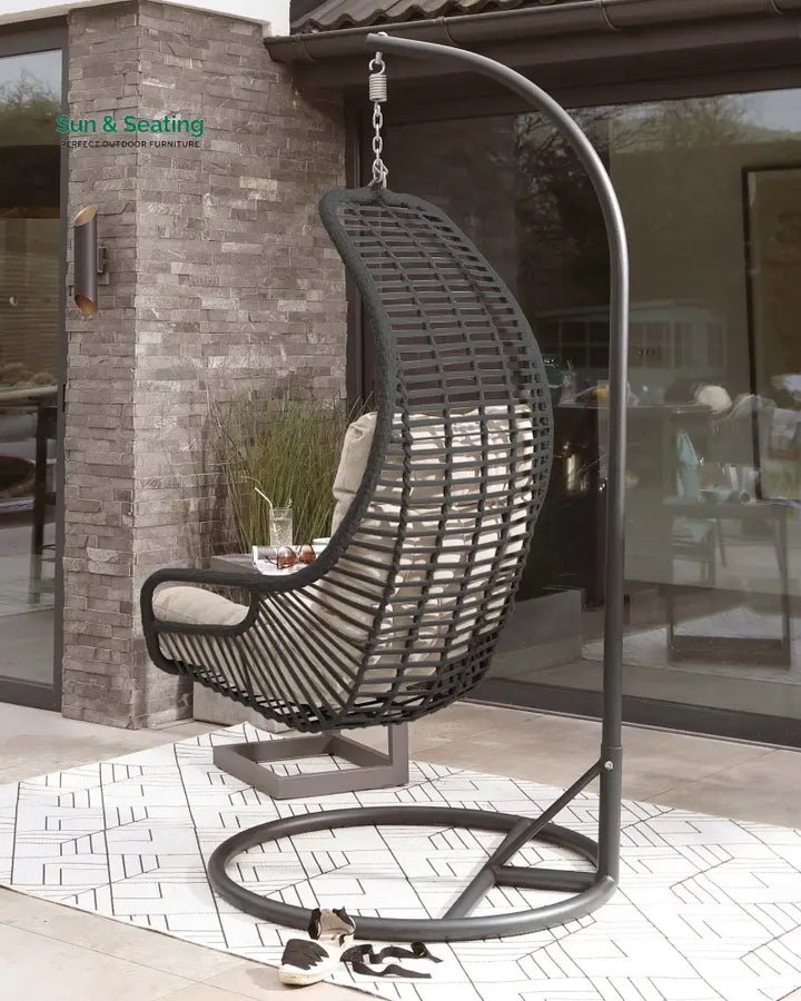 Emondo Single Seater Hanging Swing With Stand For Balcony Garden Swing (Dark Brown) Swings