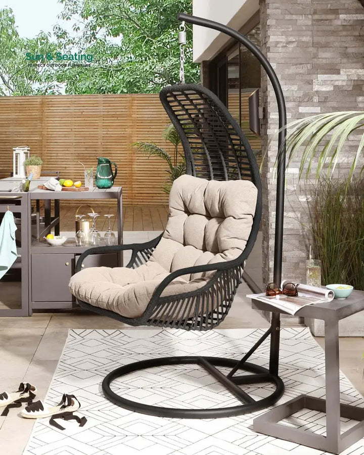 Emondo Single Seater Hanging Swing With Stand For Balcony Garden Swing (Dark Brown) Swings