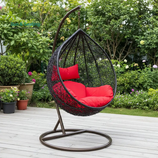 Eneide Single Seater Hanging Swing With Stand For Balcony Garden Swing (Dark Brown) Swings