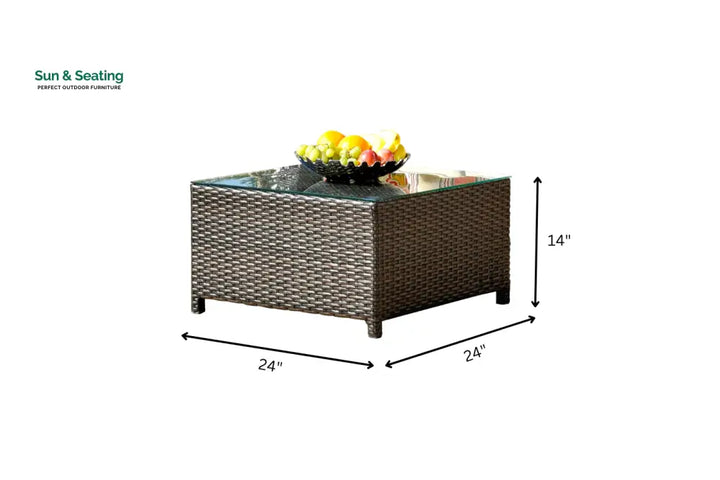 Enorson Outdoor Garden Balcony Sofa Set 2 Three Seater 2 Single Seater With 2 Ottoman and 2 Center Table Set (Brown)