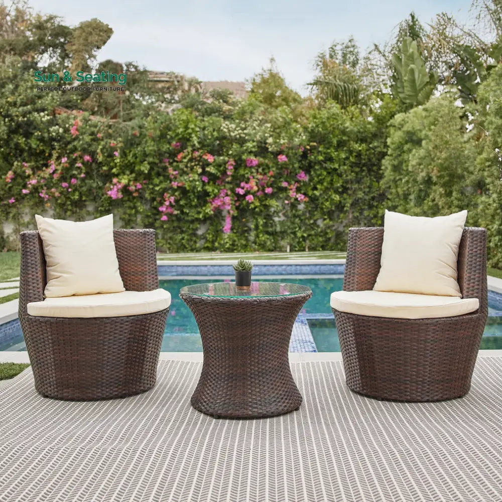Enzo Outdoor Patio Seating Set 2 Chairs and 1 Table Set (Brown) Coffee Table Sets