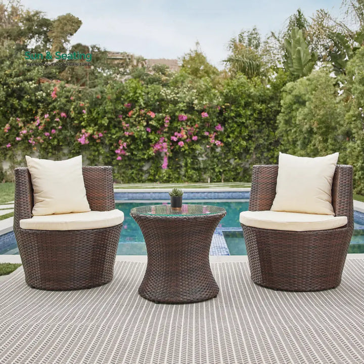 Enzo Outdoor Patio Seating Set 2 Chairs and 1 Table Set (Brown) Coffee Table Sets