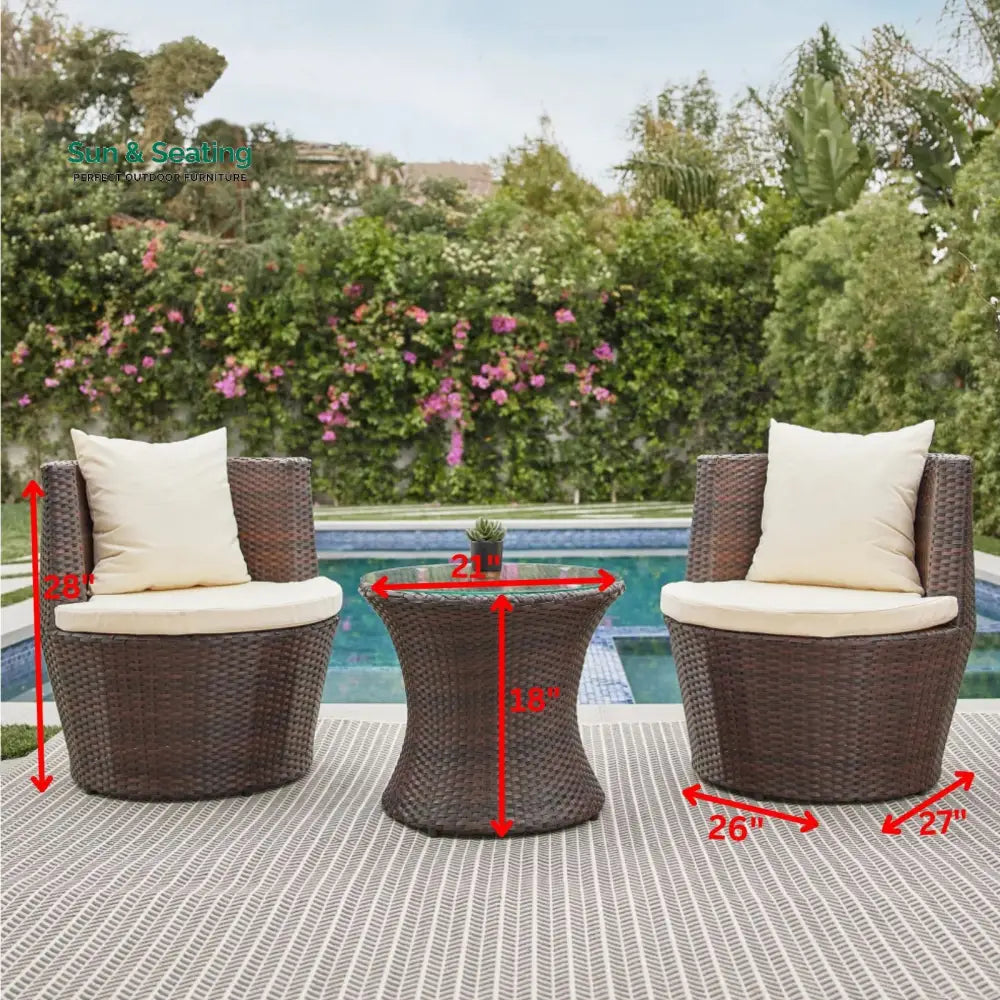 Enzo Outdoor Patio Seating Set 2 Chairs and 1 Table Set (Brown) Coffee Table Sets