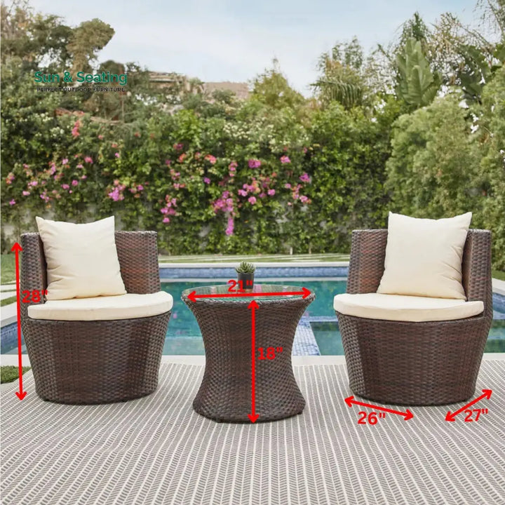 Enzo Outdoor Patio Seating Set 2 Chairs and 1 Table Set (Brown) Coffee Table Sets
