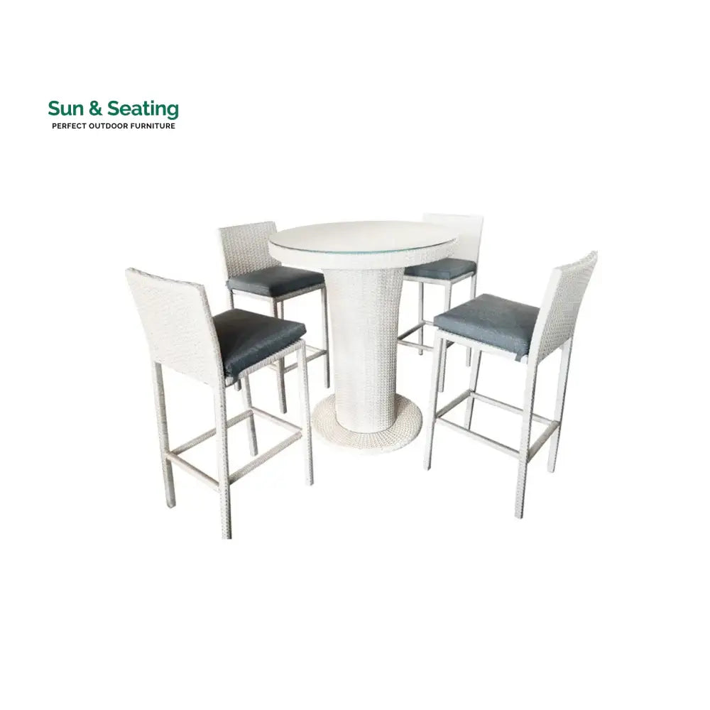Epifanio Outdoor Patio Bar Set 4 Chairs and 1 Table For Balcony (White) Bar Sets