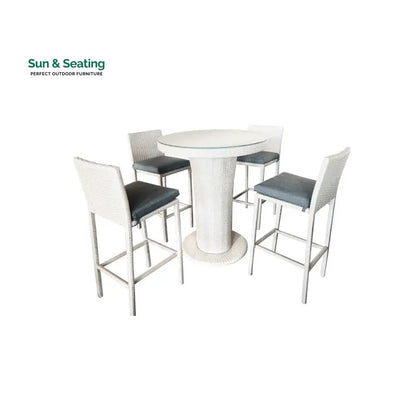Epifanio Outdoor Patio Bar Set 4 Chairs and 1 Table For Balcony (White) Bar Sets