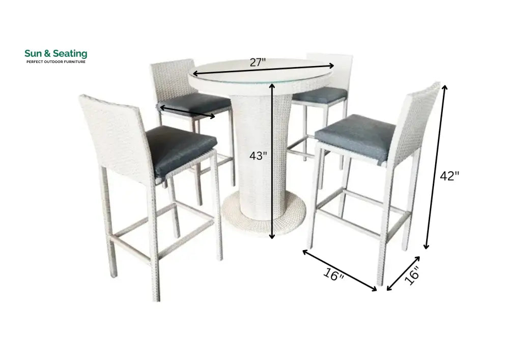 Epifanio Outdoor Patio Bar Set 4 Chairs and 1 Table For Balcony (White) Bar Sets